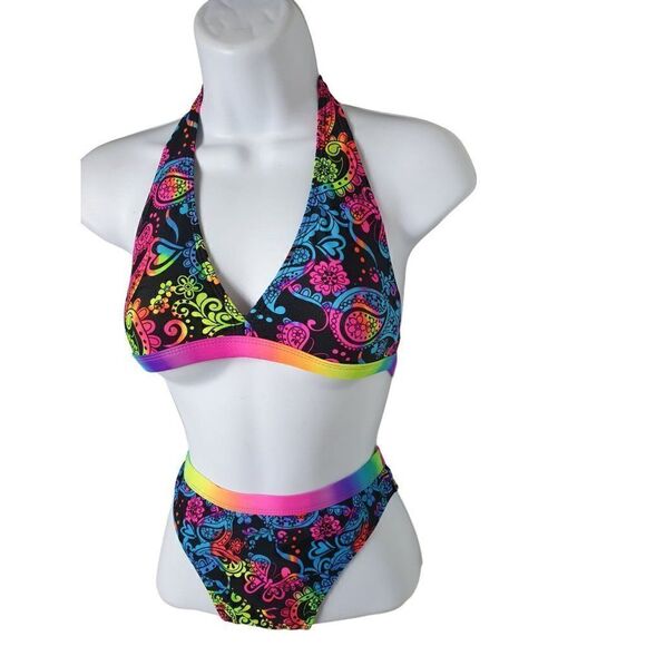 Girls Bikini Large 2 Piece Swimsuit Multicolor Vibrant Pandora Bikini 10-12 NWT - Picture 3 of 6
